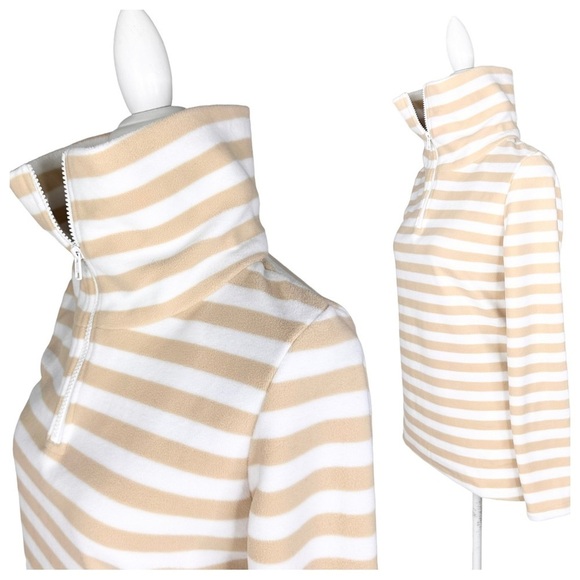 NWOT Dudley Stephens turtleneck zip white tan stripe fleece prospect pullover XS - Picture 7 of 16